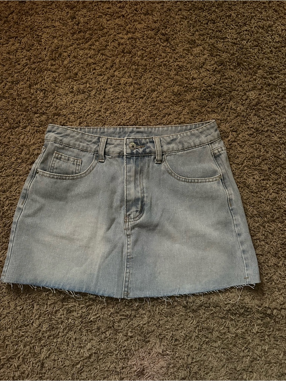 SHEIN Light Blue Denim Mini Skirt with Raw Hem
